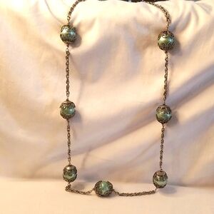 Silver metal long necklace with beads